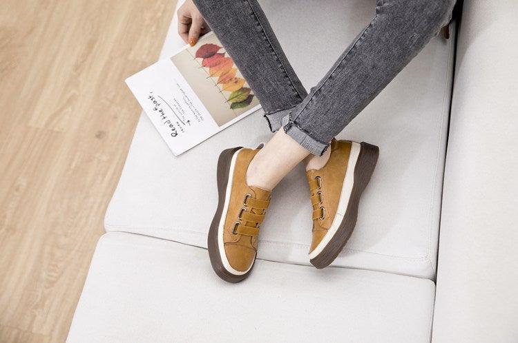 Genuine Leather Platform Sneakers for Women Comfortable Casual Flats
