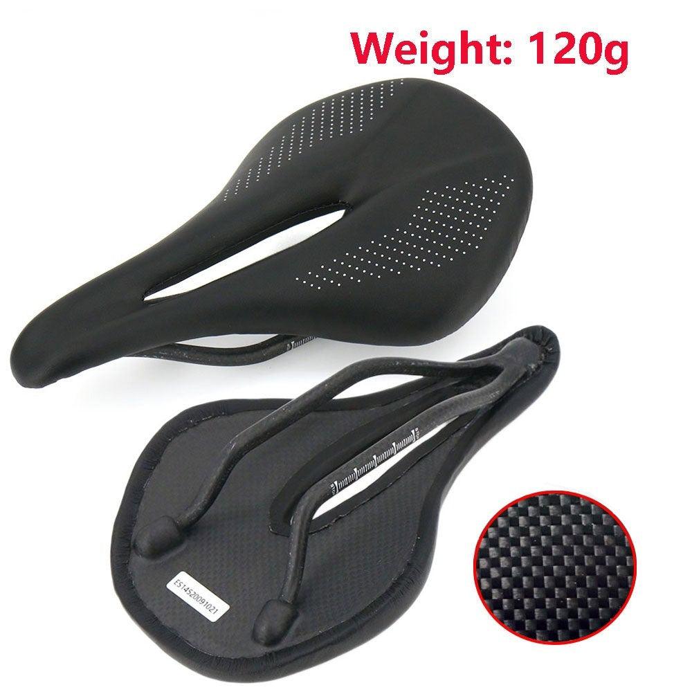 Minimalist black full carbon leather road bike saddle with center cut-out