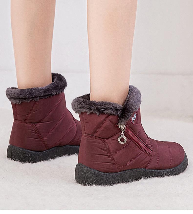 Womens Waterproof Winter Snow Boots, Faux Fur Lined Slip On Booties