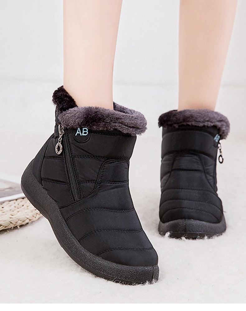 Womens Waterproof Winter Snow Boots, Faux Fur Lined Slip On Booties