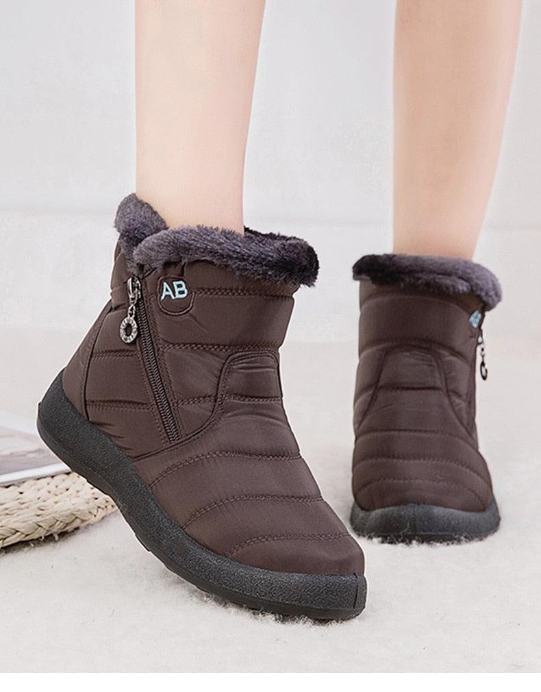 Womens Waterproof Winter Snow Boots, Faux Fur Lined Slip On Booties