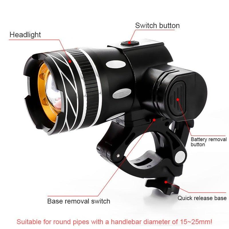 USB Rechargeable LED Bike Headlight High Lumens Waterproof Lamp