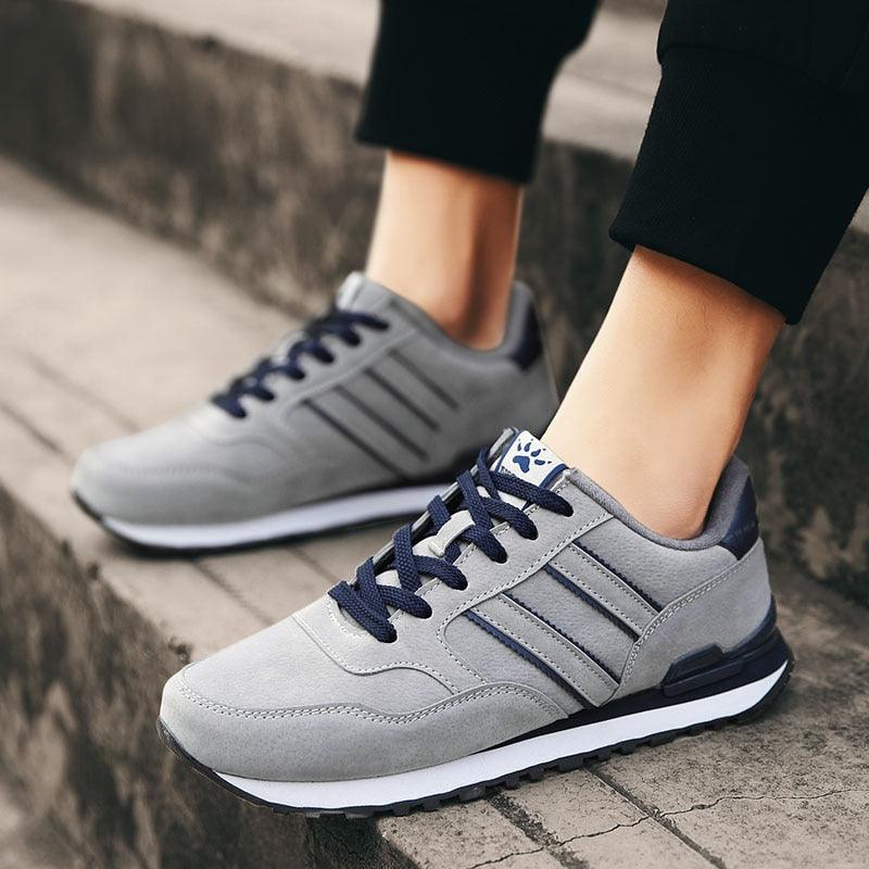 Men's Blue Casual Platform Sneakers Comfortable Faux Leather Flats