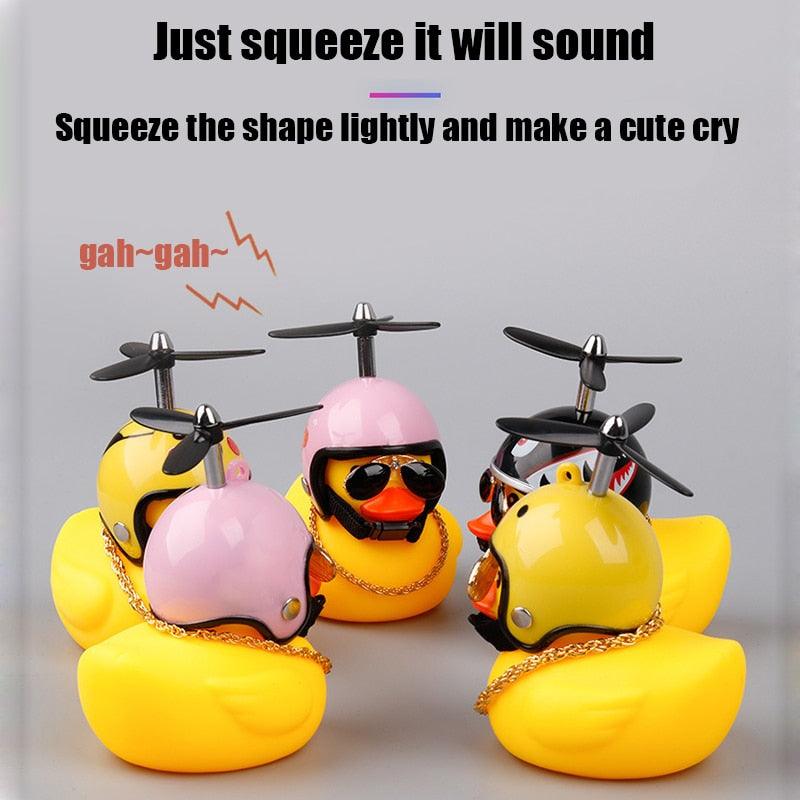 Yellow Rubber Duck Bicycle Bell with Propeller Helmet and Glasses
