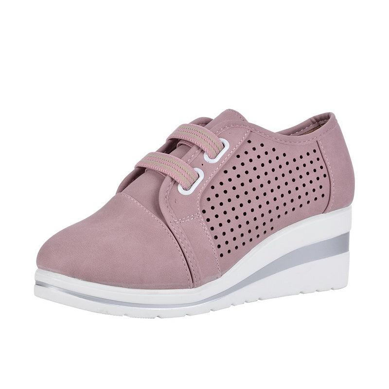 Women's Casual Platform Sneakers, Breathable Leather Walking Shoes