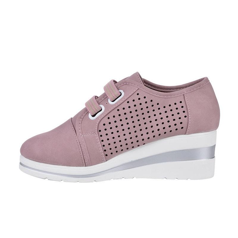 Women's Casual Platform Sneakers, Breathable Leather Walking Shoes
