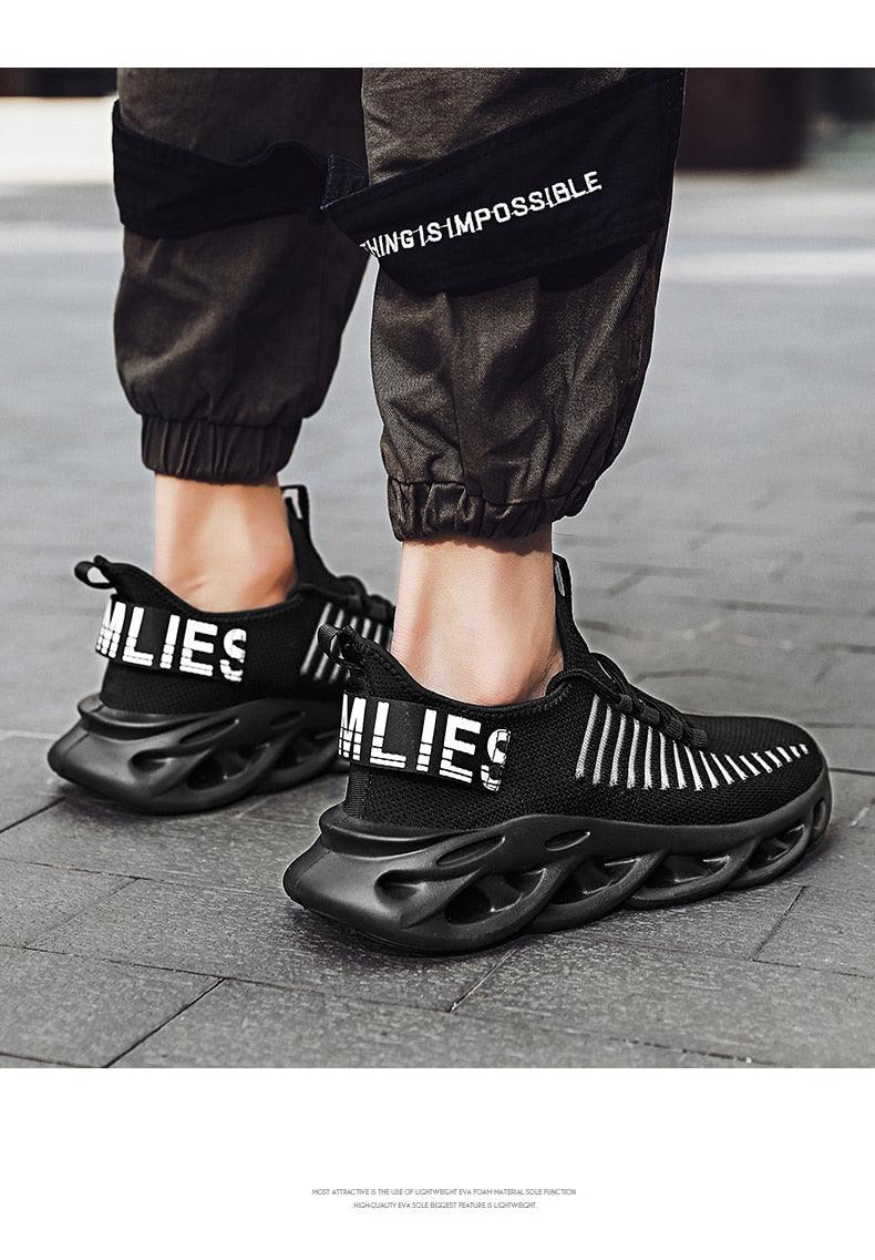 Men's White Blade Sole Running & Casual Gym Sneakers