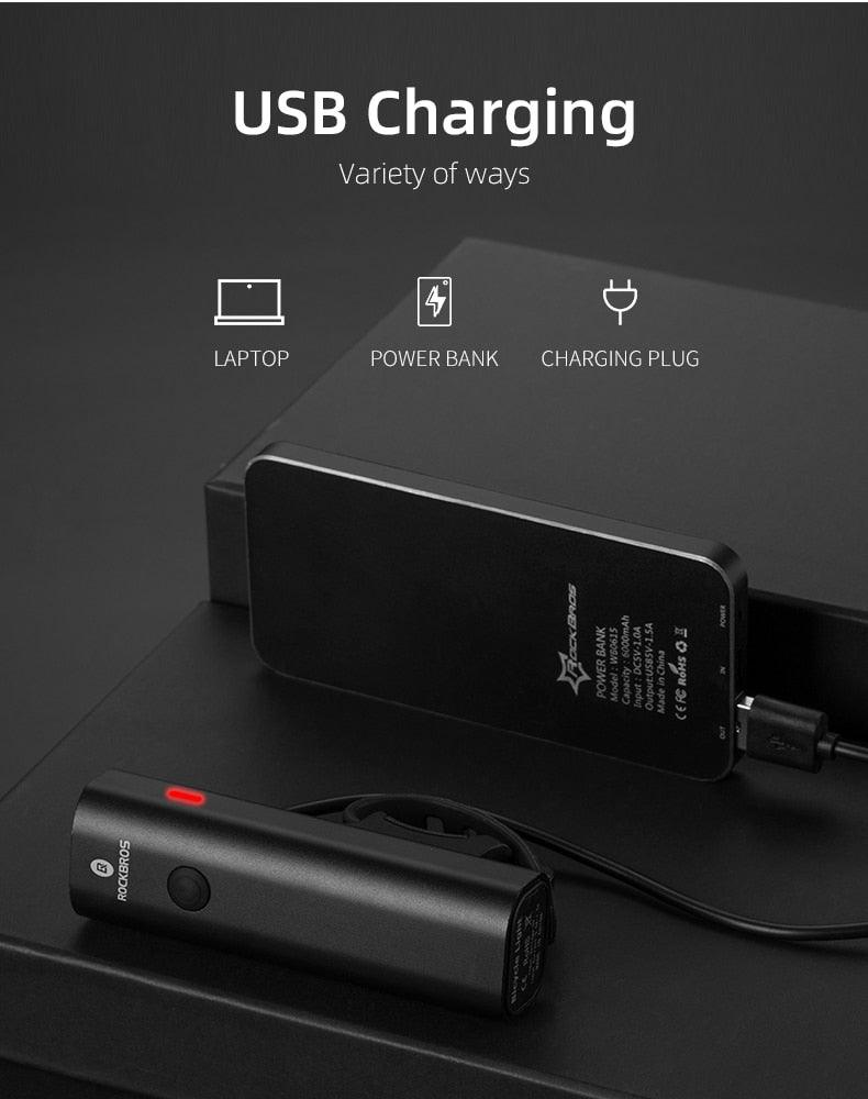 USB Rechargeable 2000mAh LED Bike Front Light, 5 Light Modes