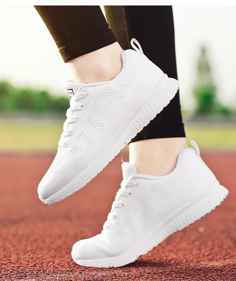 Women's Breathable Knit Mesh Walking Sneakers - Lightweight Flat