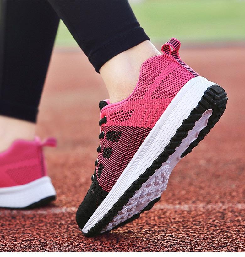 Women's Breathable Knit Mesh Walking Sneakers - Lightweight Flat