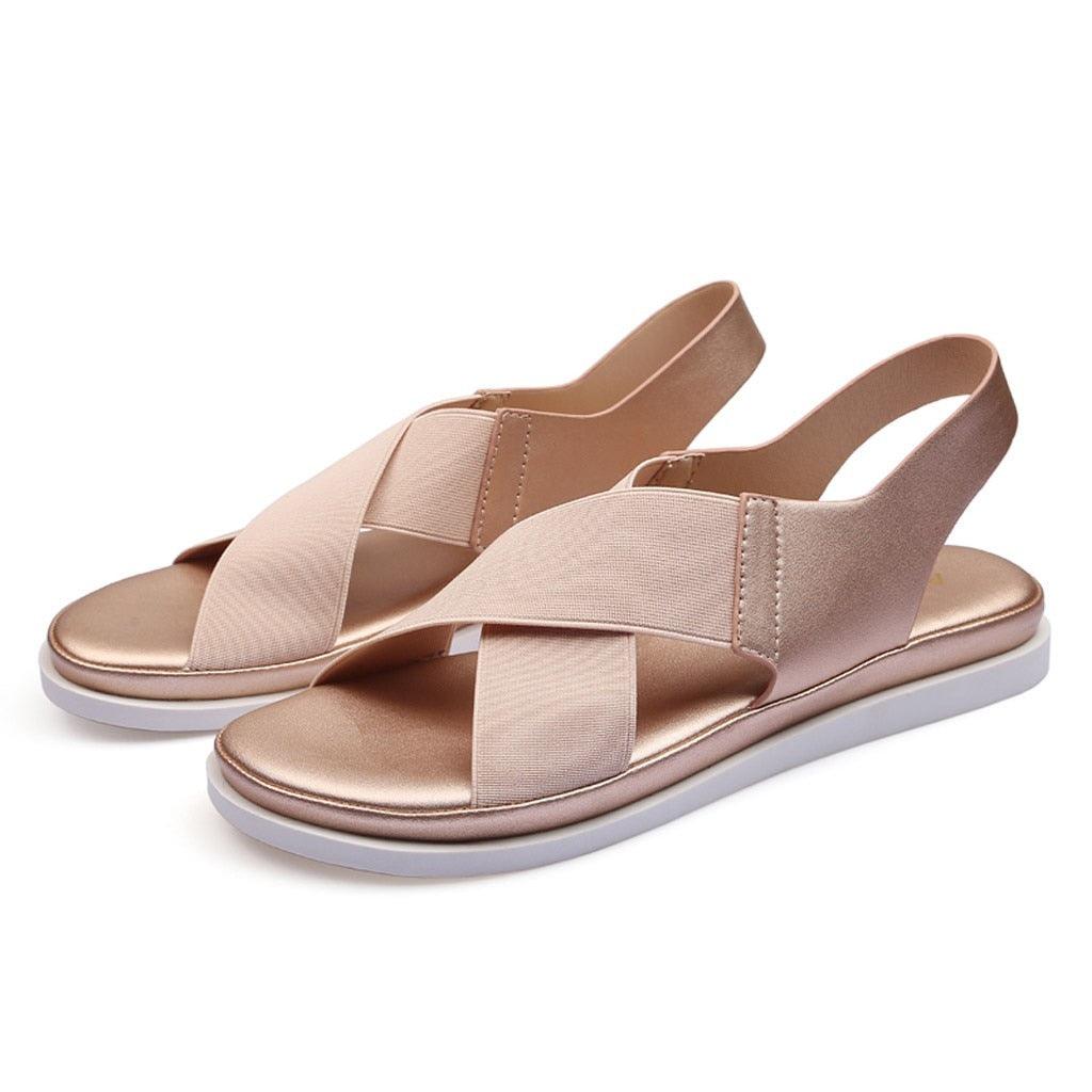 Women's Elastic Slip-On Flat Sandals Lightweight Casual Beach Shoes