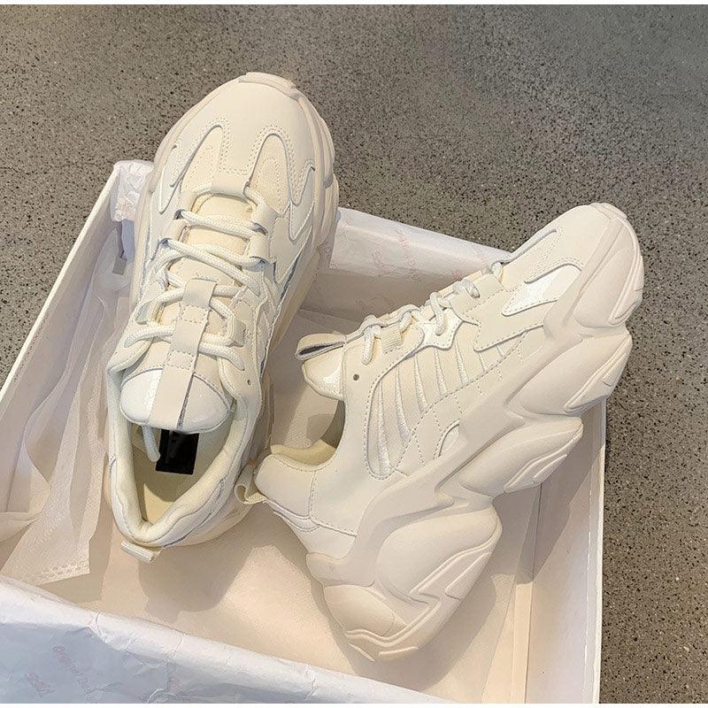 Elegant Leather Platform Sneakers - Casual Walking Footwear