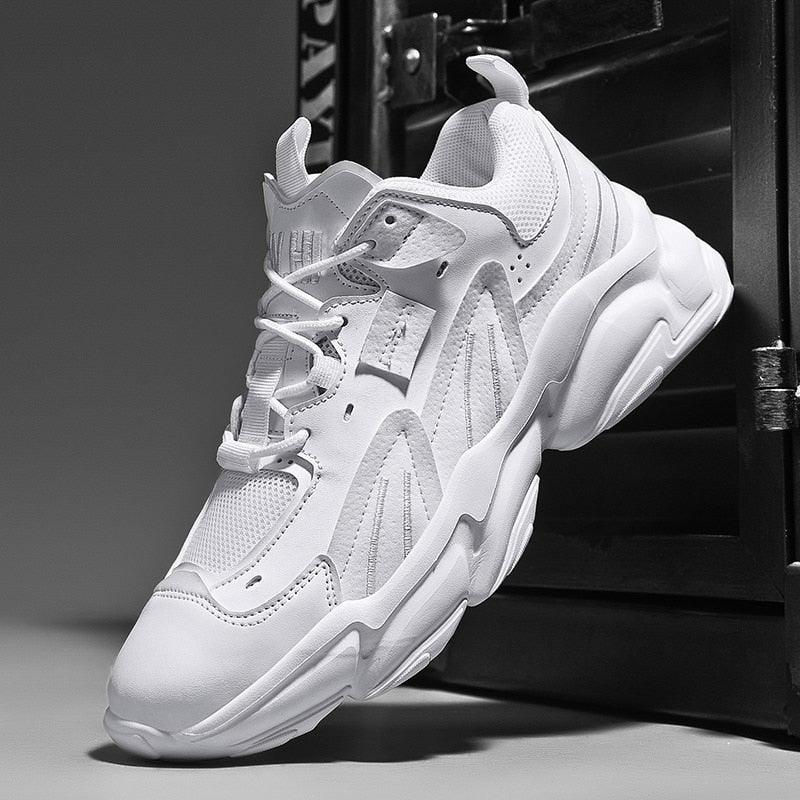 Men's White and Black Chunky Sneakers Comfortable Casual Trainers