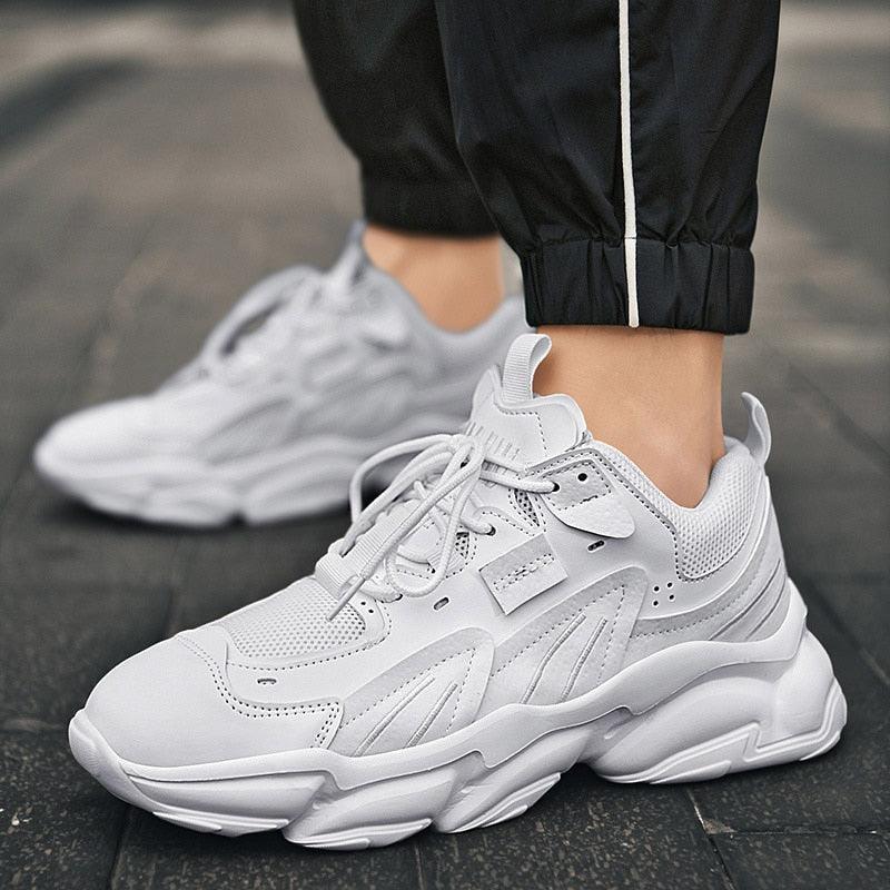 Men's White and Black Chunky Sneakers Comfortable Casual Trainers