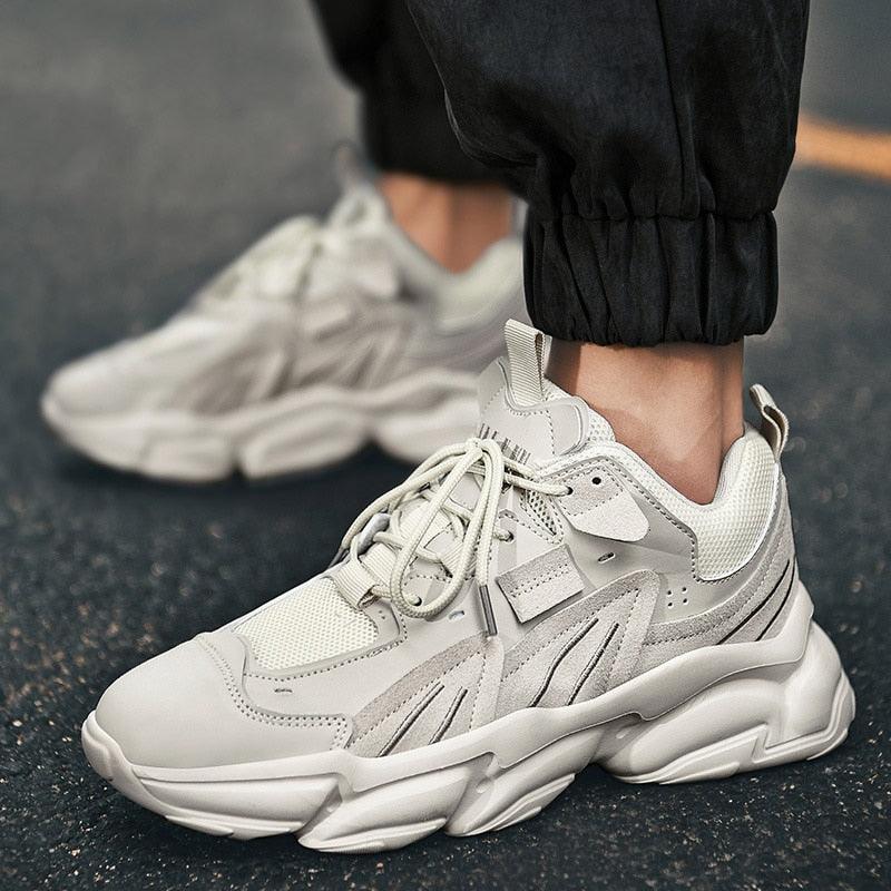 Men's White and Black Chunky Sneakers Comfortable Casual Trainers