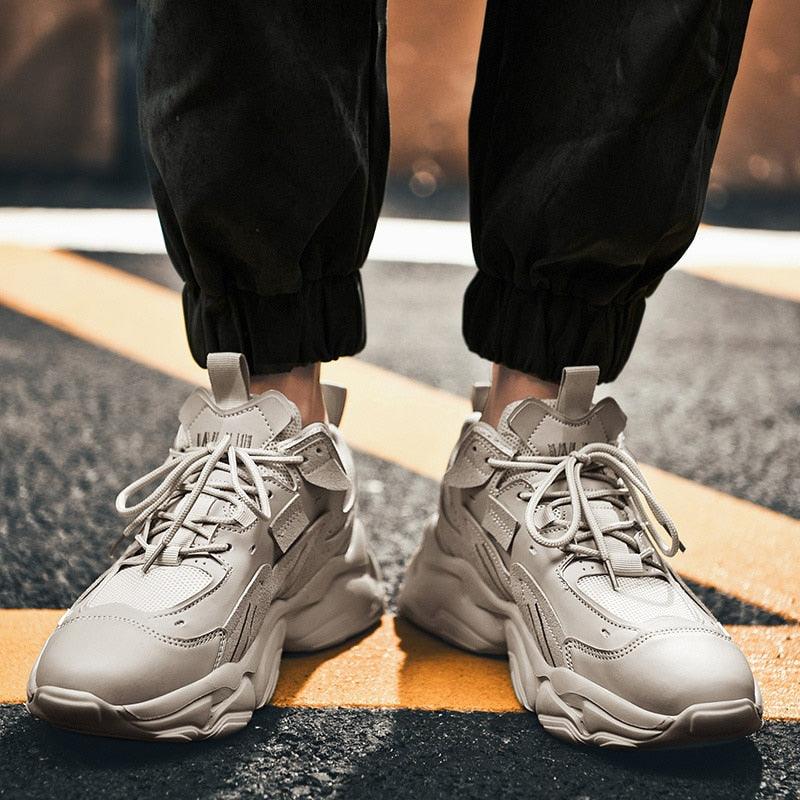 Men's White and Black Chunky Sneakers Comfortable Casual Trainers