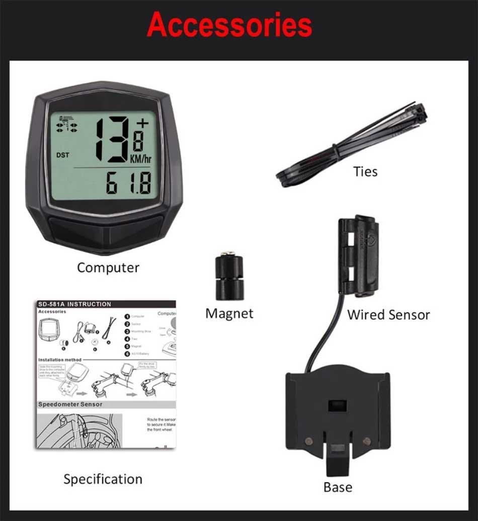 Waterproof Wired Digital Bike Speedometer with LCD Backlight