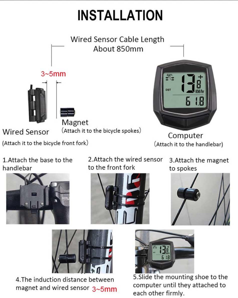 Waterproof Wired Digital Bike Speedometer with LCD Backlight