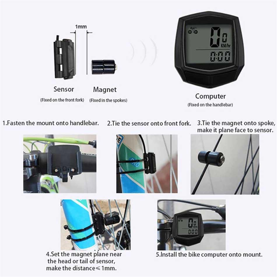 Waterproof Wired Digital Bike Speedometer with LCD Backlight
