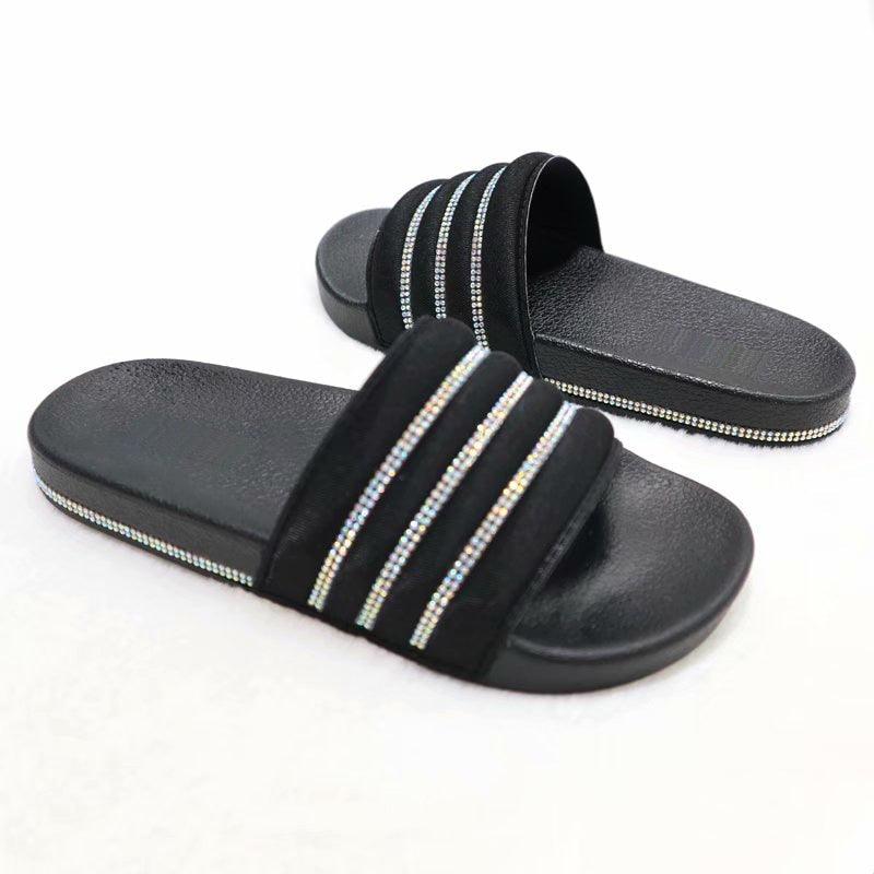Women's Rhinestone Slide Sandals Casual Summer Beach Flip Flops
