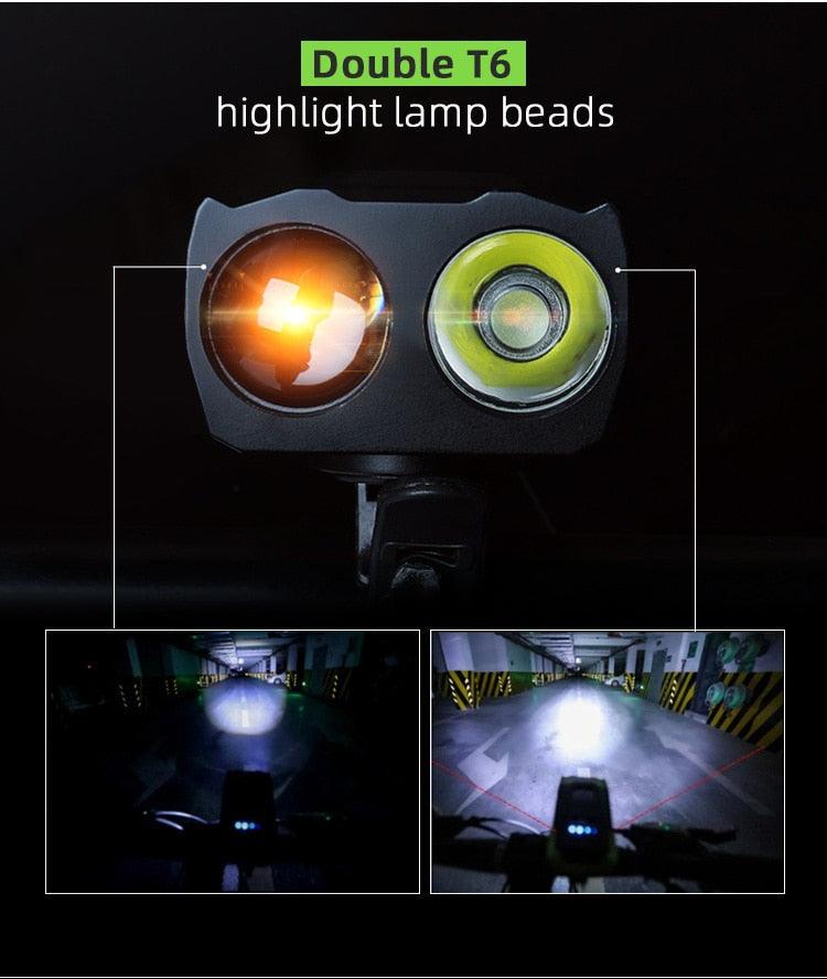 800 Lumen Smart Bike Light Set with Horn and USB Rechargeable Battery