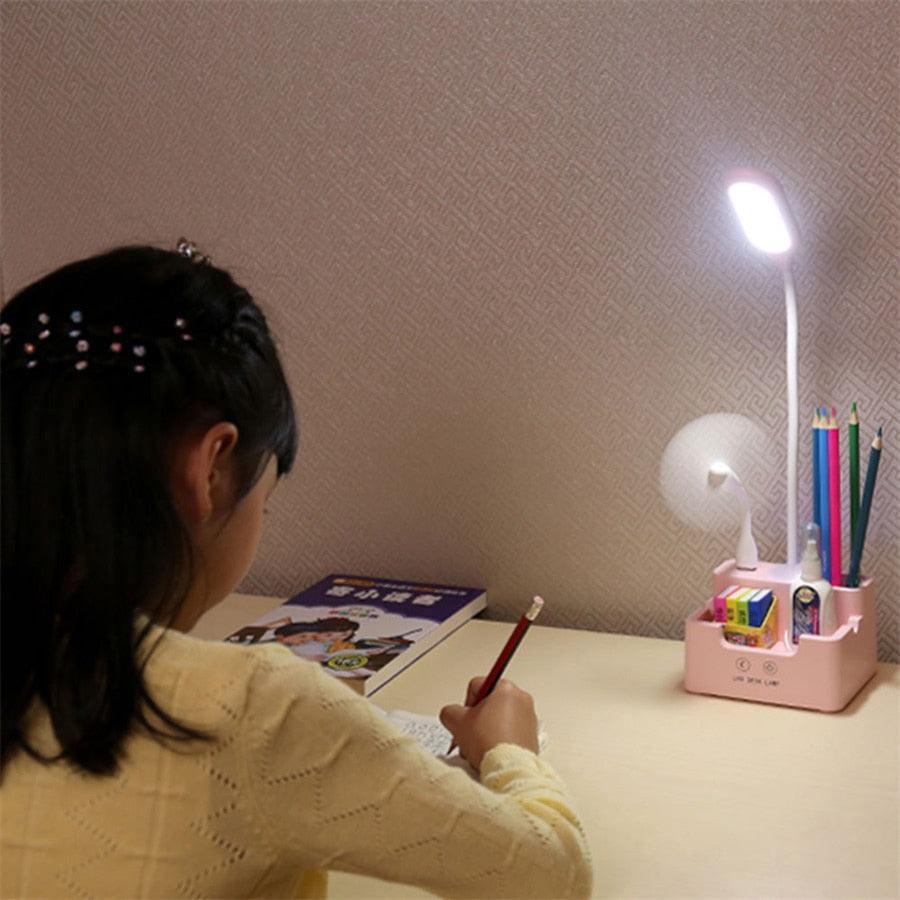 Rechargeable LED Desk Lamp with Cooling Fan and Phone Holder