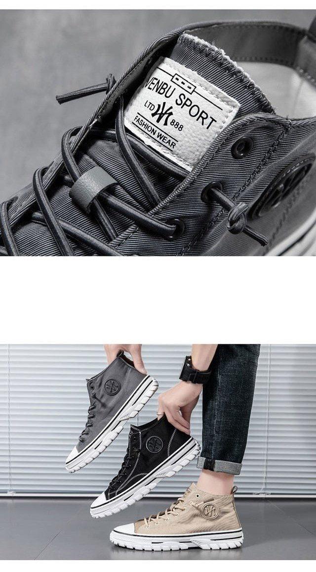 Men's High Top Canvas Sneakers Casual Gray Vulcanized Skate Shoes