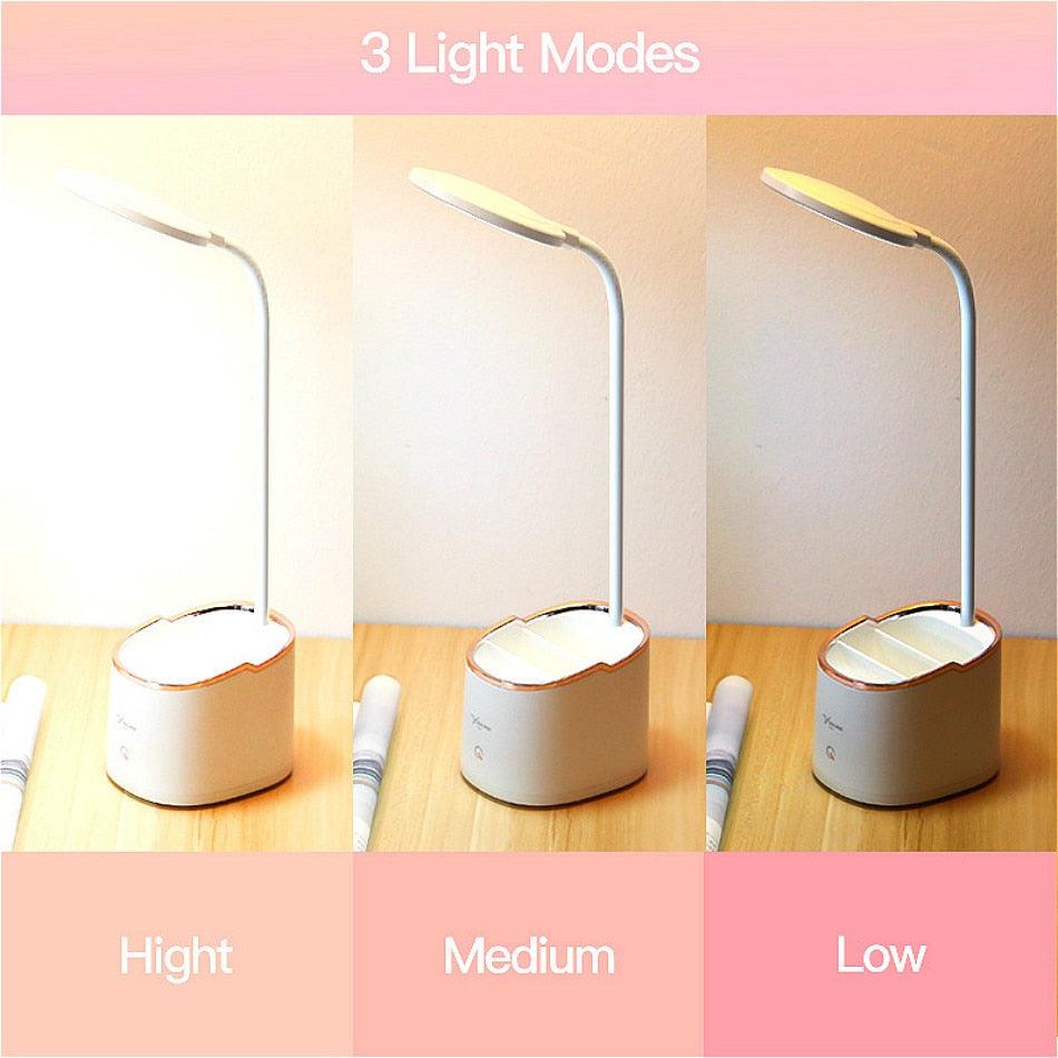 Rechargeable LED Desk Lamp with Pen Holder and Phone Stand