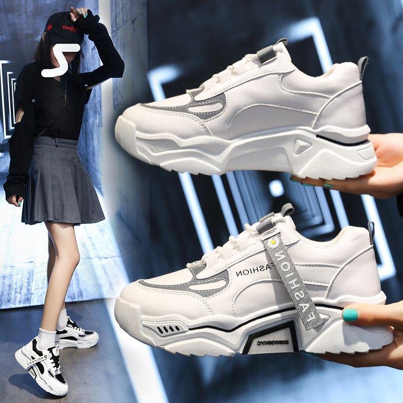 Women’s Reflective Chunky Platform Sneakers – Streetwear Lace-Up
