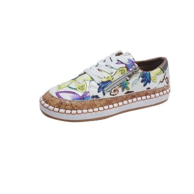 Women's Floral Print Lace-Up Casual Sneakers Summer Walking Shoes