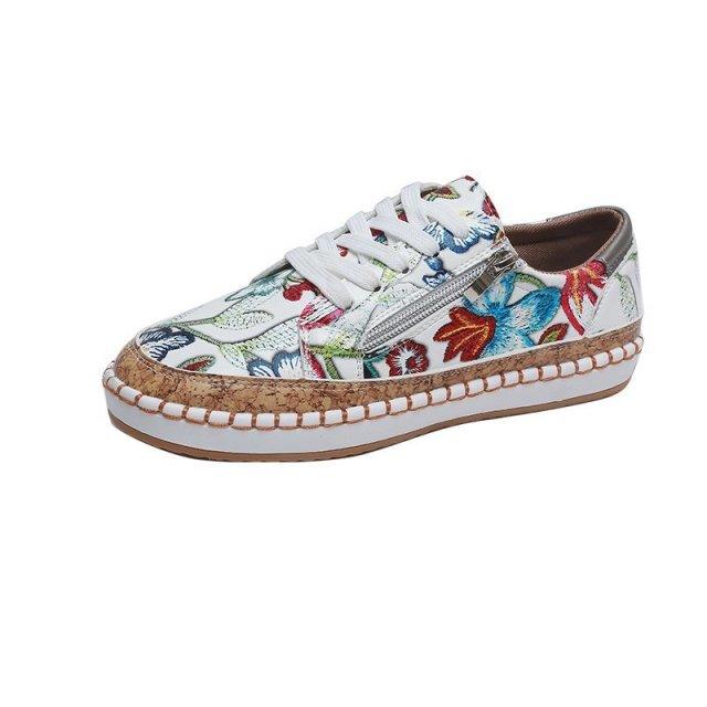 Women's Floral Print Lace-Up Casual Sneakers Summer Walking Shoes