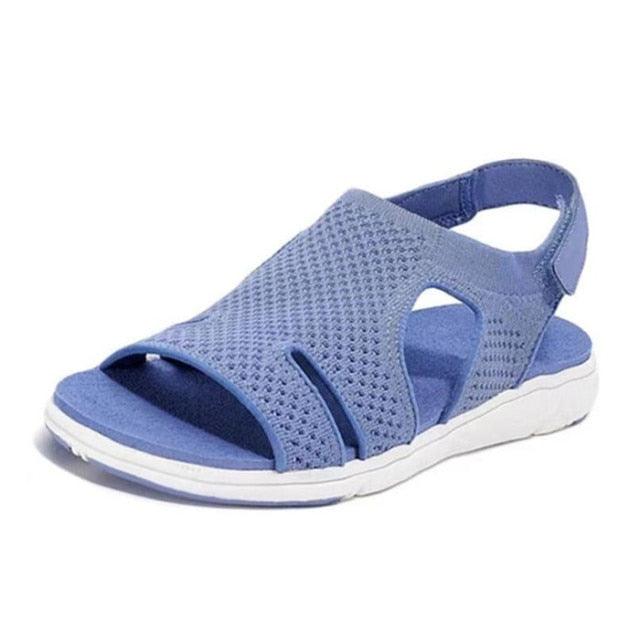 Blue Square Toe Flat Sandals – Comfortable Slip-On Beach Slides