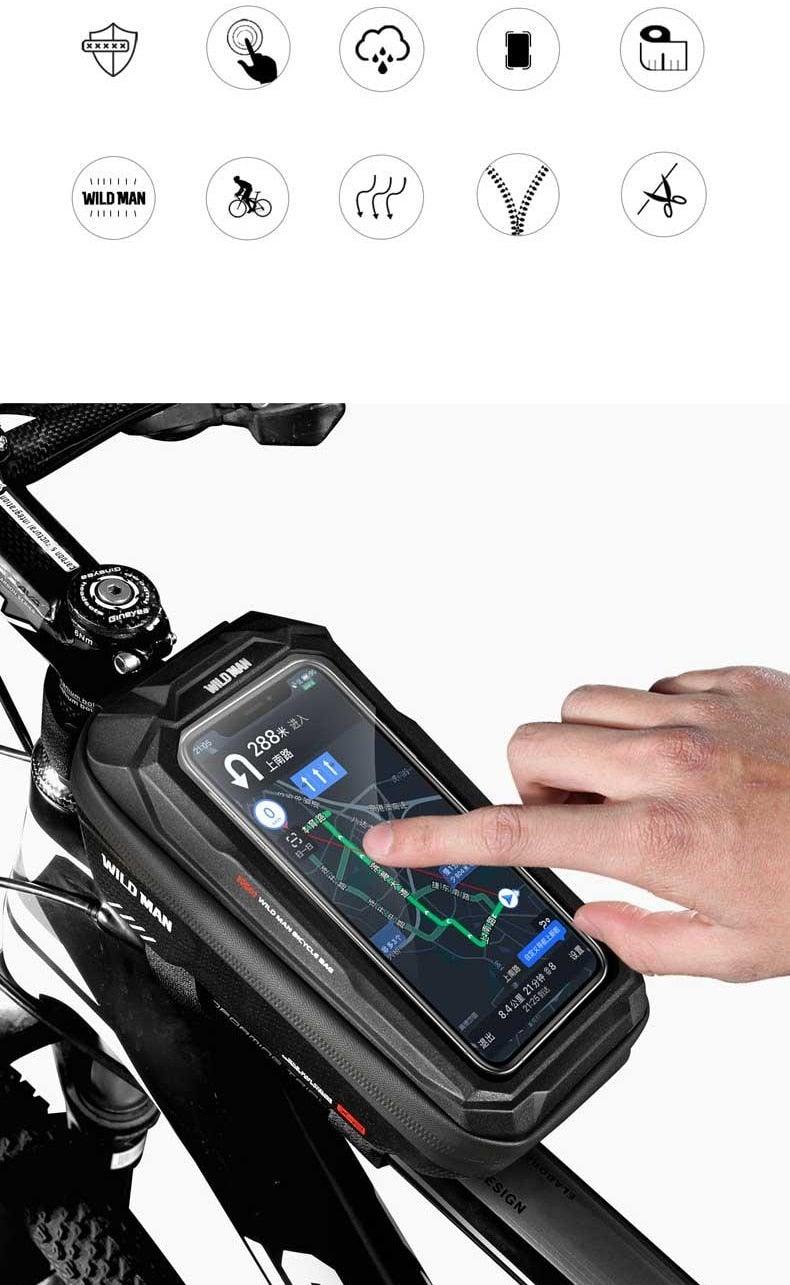 Waterproof Bike Frame Bag with Touchscreen Phone Mount - Black