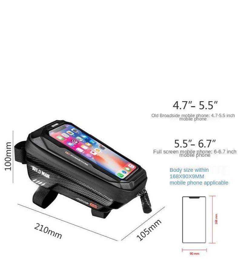 Waterproof Bike Frame Bag with Touchscreen Phone Mount - Black