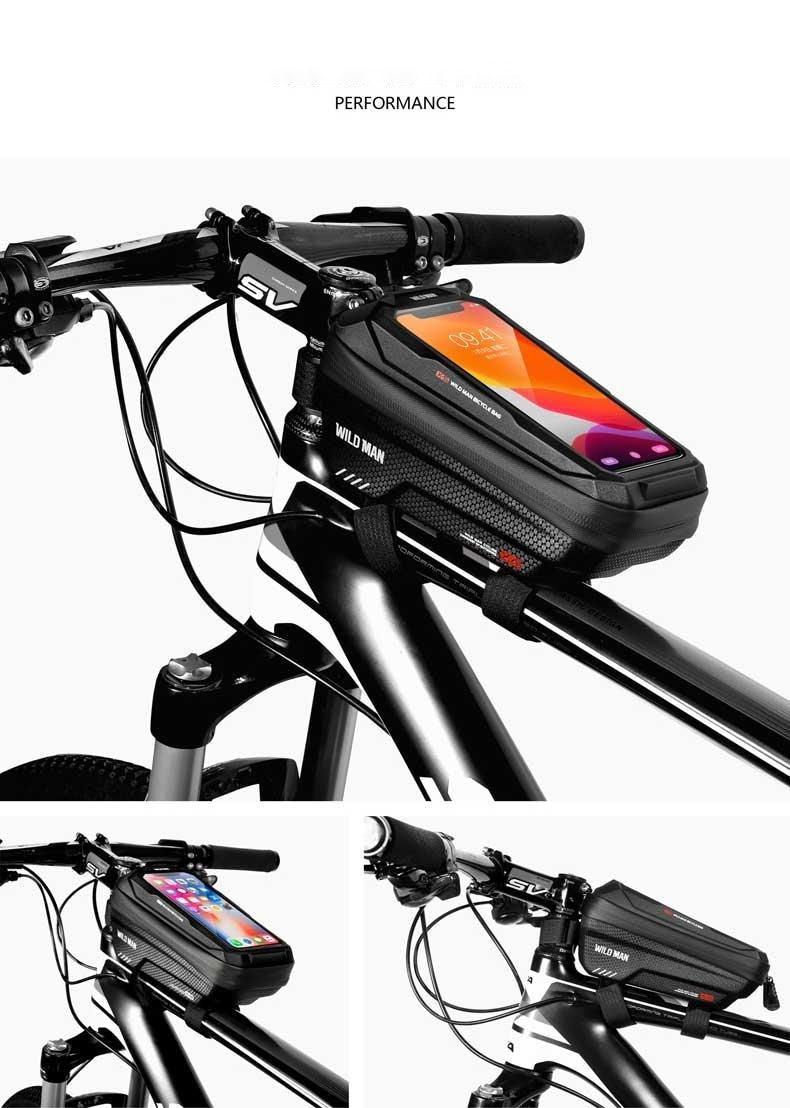 Waterproof Bike Frame Bag with Touchscreen Phone Mount - Black