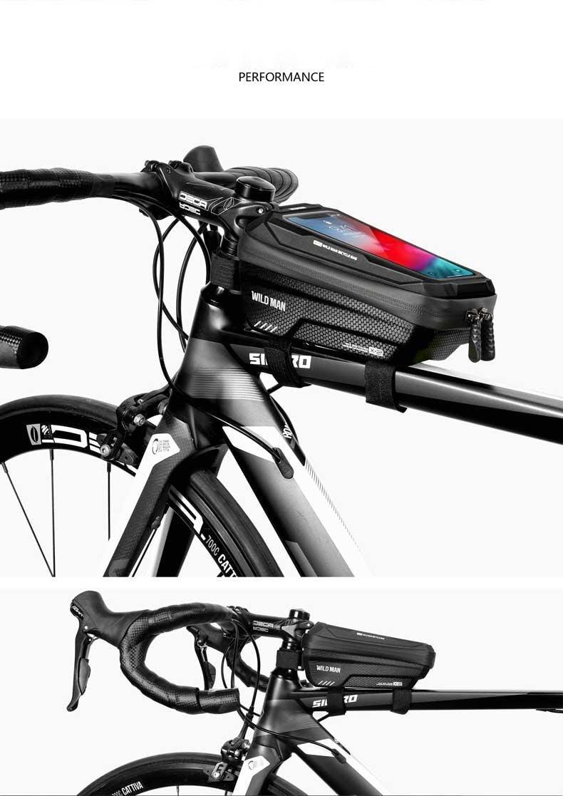 Waterproof Bike Frame Bag with Touchscreen Phone Mount - Black