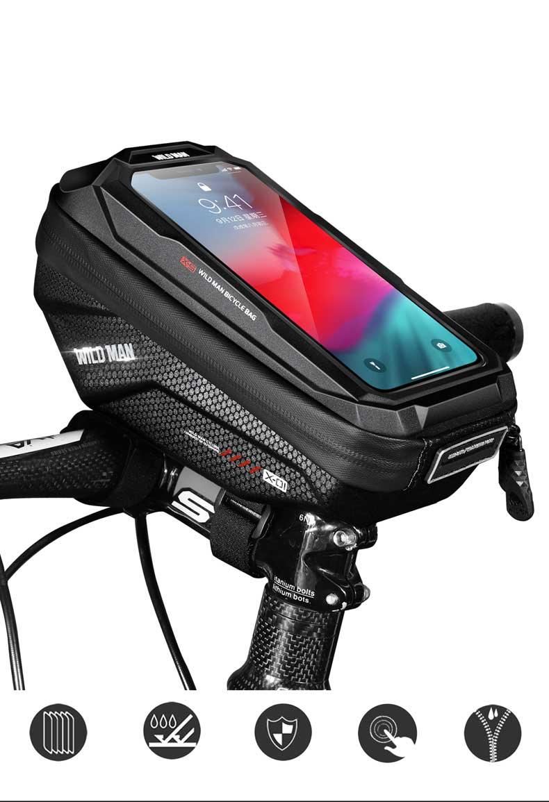 Waterproof Bike Frame Bag with Touchscreen Phone Mount - Black
