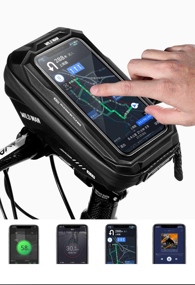 Waterproof Bike Frame Bag with Touchscreen Phone Mount - Black