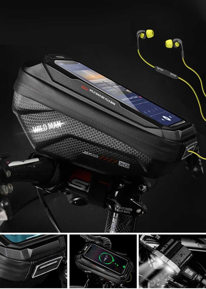 Waterproof Bike Frame Bag with Touchscreen Phone Mount - Black