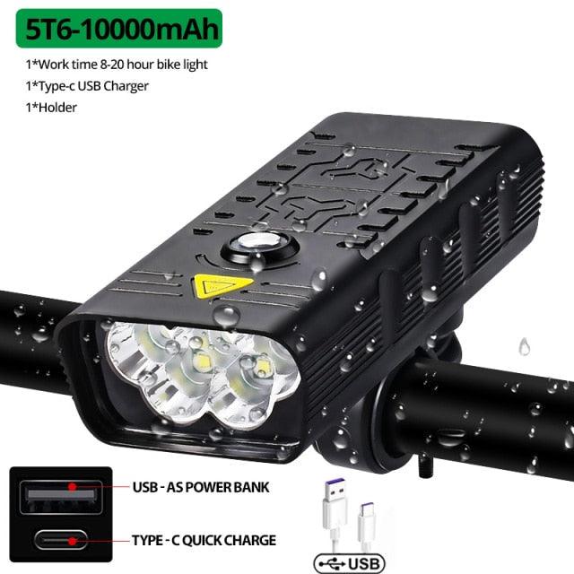 5000 Lumen LED Bike Light Set USB Rechargeable 10000mAh Power Bank