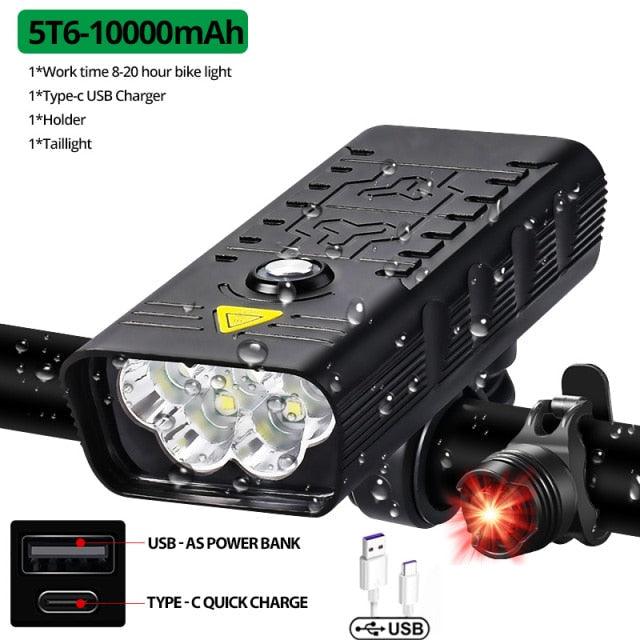 5000 Lumen LED Bike Light Set USB Rechargeable 10000mAh Power Bank