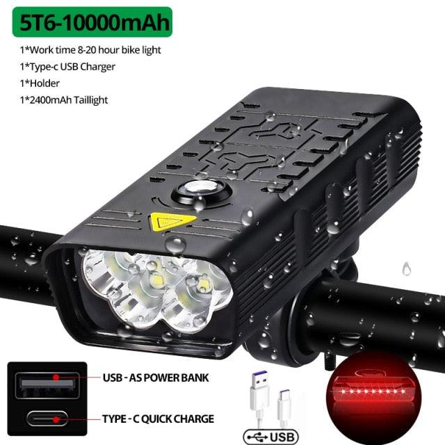5000 Lumen LED Bike Light Set USB Rechargeable 10000mAh Power Bank