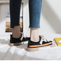 Womens Striped Canvas Slip-On Vulcanized Casual Flats Sneakers