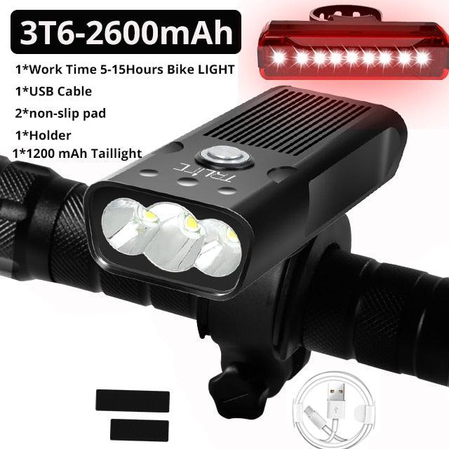 5000 Lumen LED Bike Light Set USB Rechargeable 10000mAh Power Bank