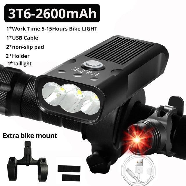 5000 Lumen LED Bike Light Set USB Rechargeable 10000mAh Power Bank