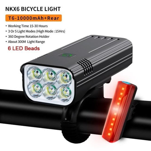 1000 lumen LED bicycle front headlight with included rear safety light