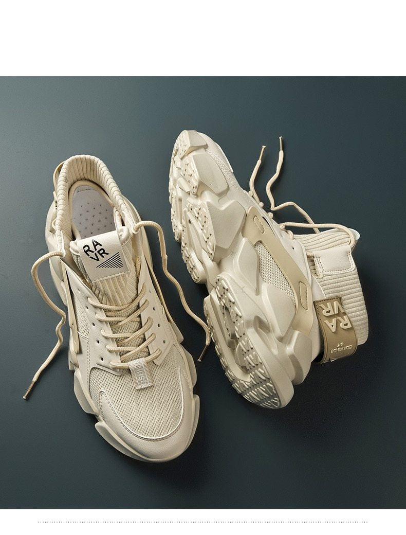 Beige High Top Chunky Sneakers Breathable Mesh Fashion Shoes