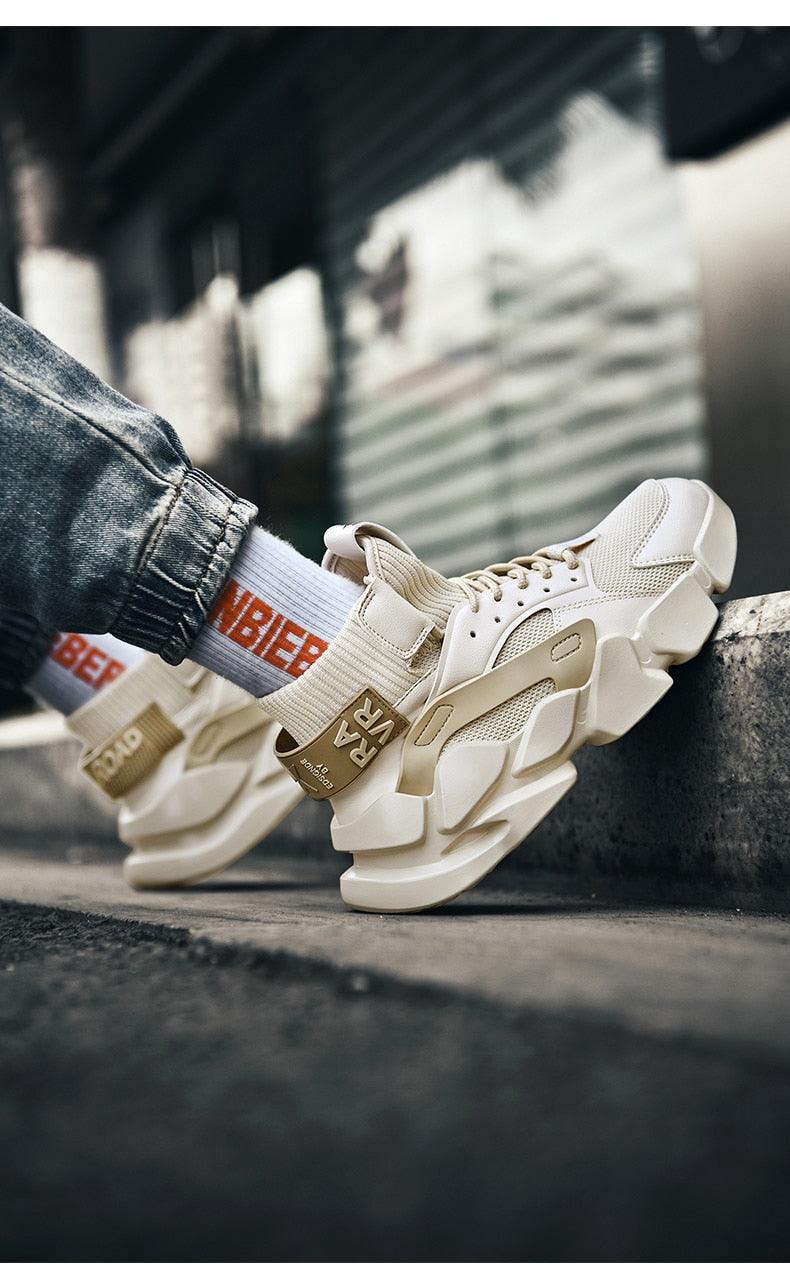 Beige High Top Chunky Sneakers Breathable Mesh Fashion Shoes