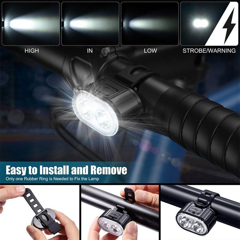 USB Rechargeable LED Bicycle Headlight and Taillight Combo Set
