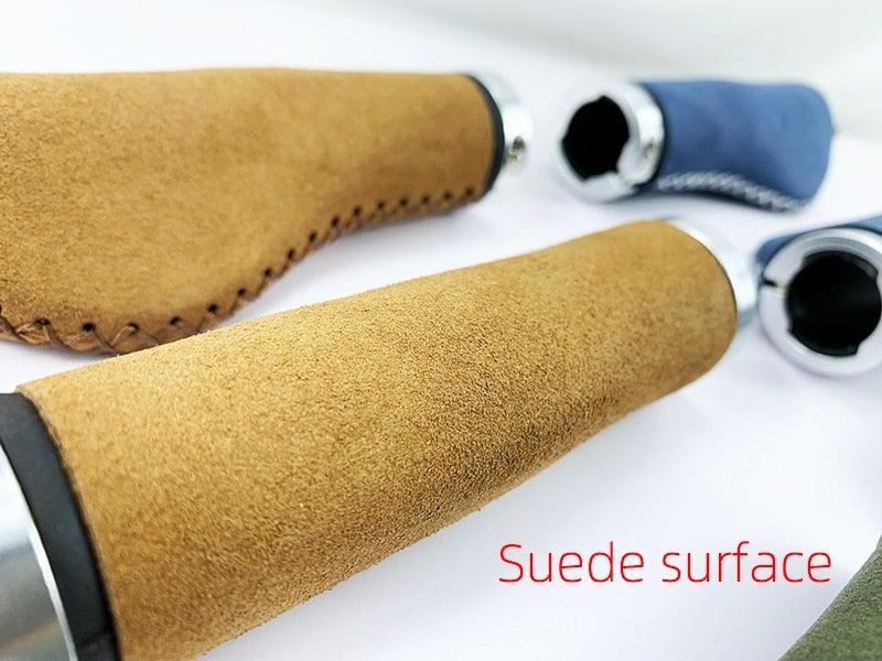 Ergonomic Microfiber Leather Bike Handlebar Grips Aluminum Lock